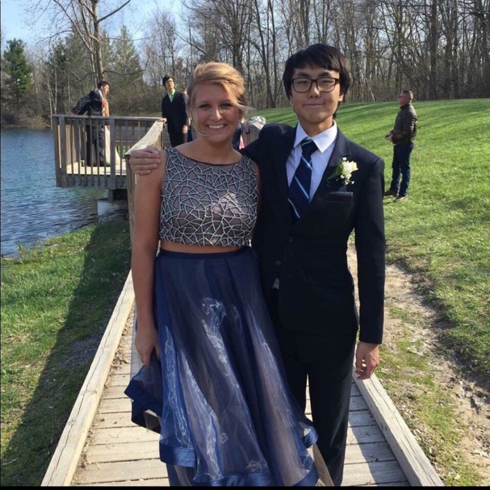 Terani two-piece navy blue prom dress!